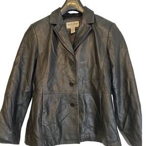 Lambskin Leather Blazer Jacket Black Womens Size L Sonoma Jan Company  very soft